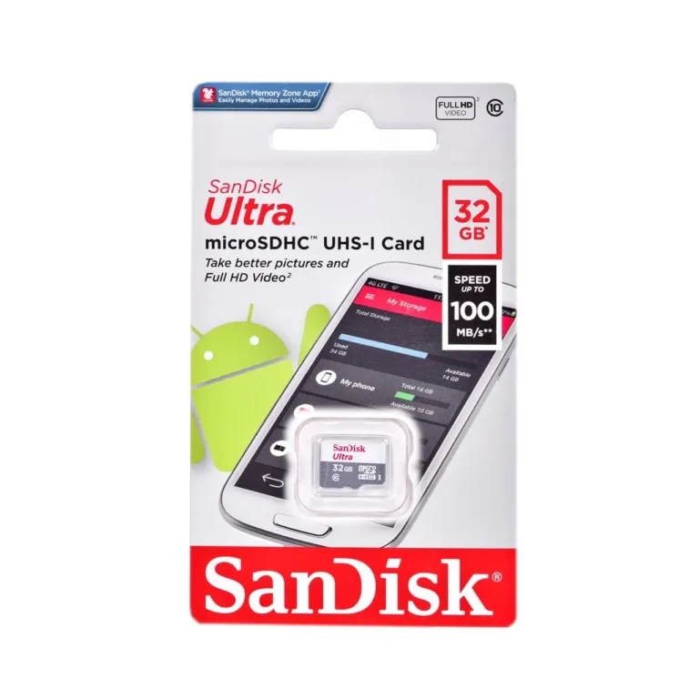 SanDisk Ultra SDSQUNR-032G-GN3MN 32 GB Class 10 U1 microSDHC mälukaart, valge/hall