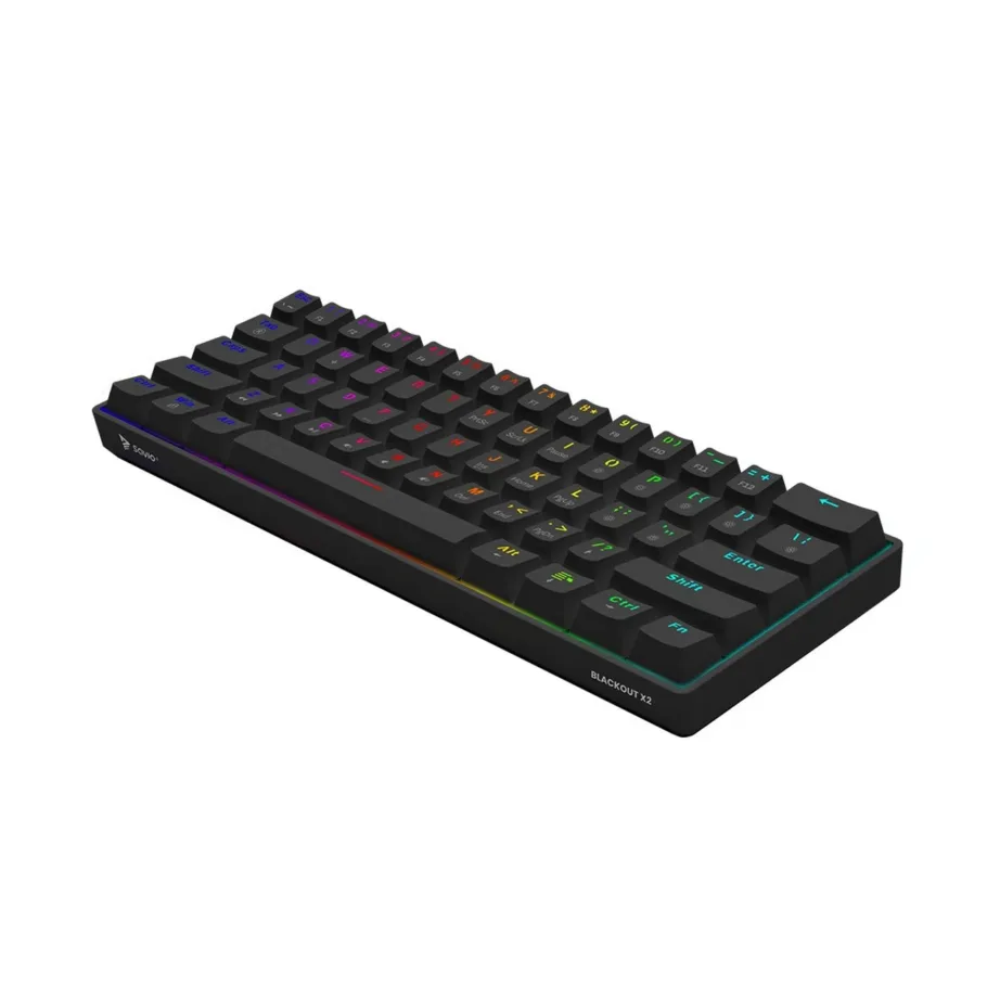 SAVIO BLACKOUT X2 60% mehaaniline RGB mänguriklaviatuur Outemu Brown lülititega, 61 klahvi, hot swap, USB, 292x102x39 mm – 3