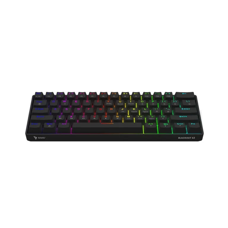 SAVIO BLACKOUT X2 60% Outemu Blue mehhaaniline mänguklaviatuur, RGB taustvalgustus, 61 klahvi, hot-swap, eemaldatav USB-C kaabel, must