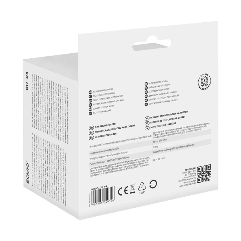 SAVIO CH-04 must ABS-silikoonist auto telefonihoidik esiklaasile, 55–113 mm nutitelefonidele