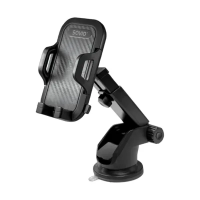 SAVIO CH-04 must ABS-silikoonist auto telefonihoidik esiklaasile, 55–113 mm nutitelefonidele