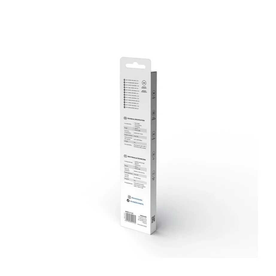 Savio CL-124 2 m valge USB-A – micro-USB B kaabel, USB 2.0, 480 Mbit/s, andmeedastus ja laadimine – 4