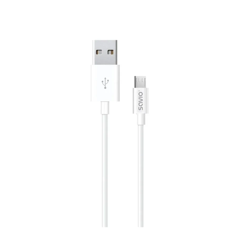 Savio CL-124 2 m valge USB-A – micro-USB B kaabel, USB 2.0, 480 Mbit/s, andmeedastus ja laadimine