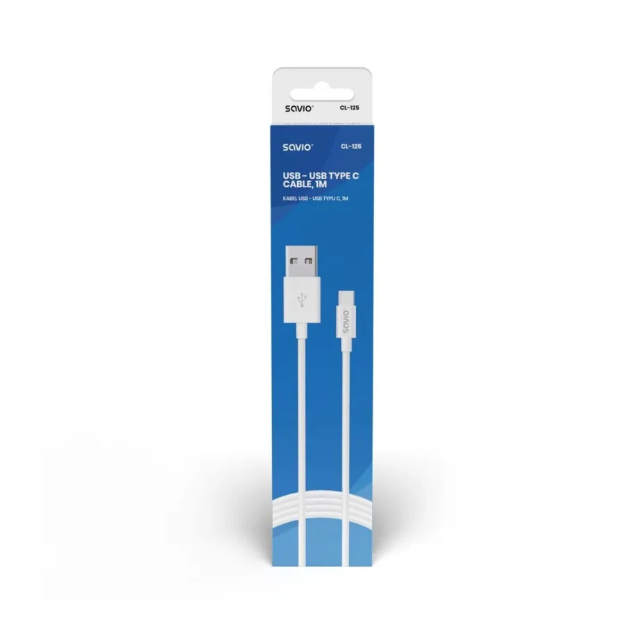 Savio CL-125 1 m USB 2.0 A–C valge andmeedastus- ja laadimiskaabel – 2
