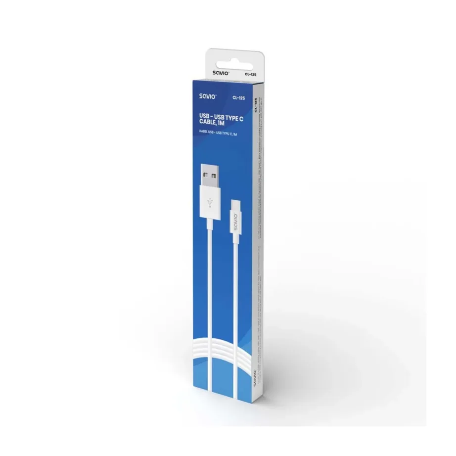 Savio CL-125 1 m USB 2.0 A–C valge andmeedastus- ja laadimiskaabel – 3
