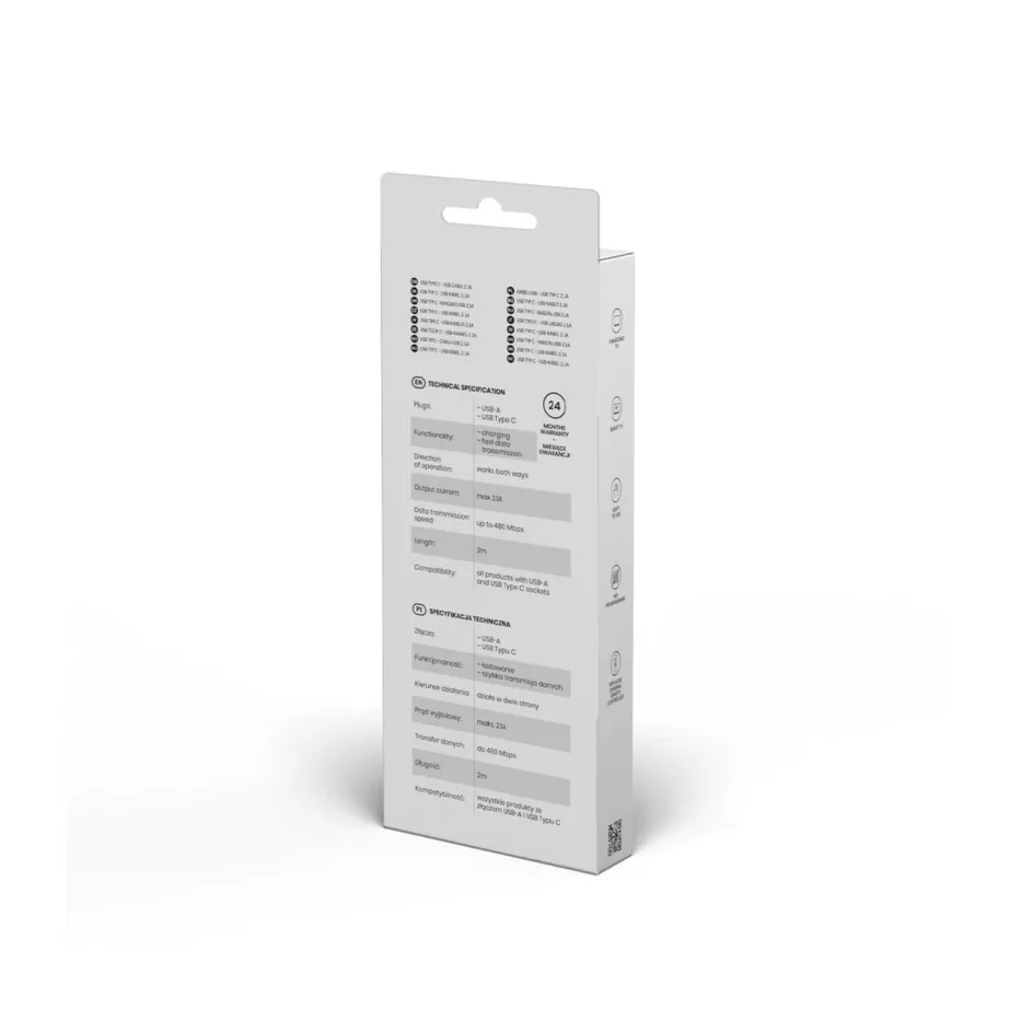 Savio CL-129 2 m must USB-A – USB-C (USB 2.0) andme- ja laadimiskaabel – 2