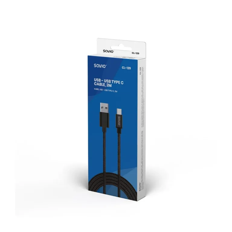 Savio CL-129 2 m must USB-A – USB-C (USB 2.0) andme- ja laadimiskaabel