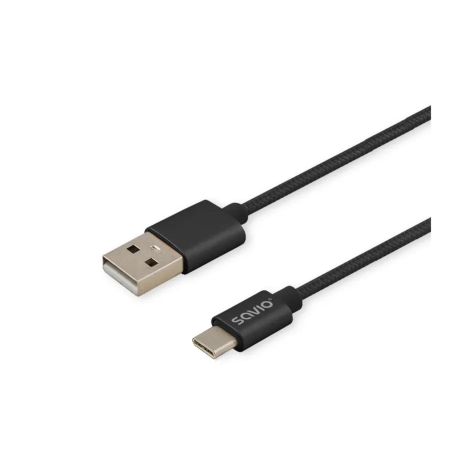 Savio CL-129 2 m must USB-A – USB-C (USB 2.0) andme- ja laadimiskaabel – 5