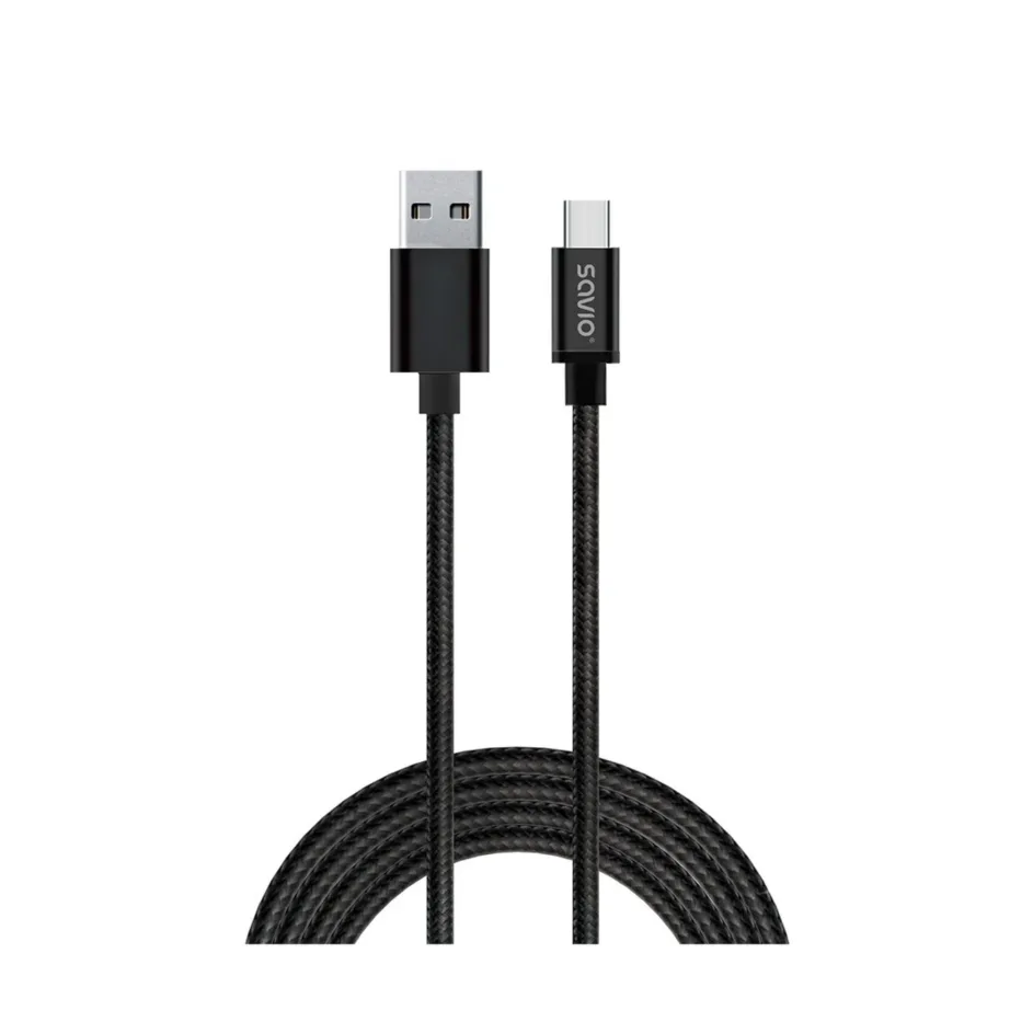 Savio CL-129 2 m must USB-A – USB-C (USB 2.0) andme- ja laadimiskaabel