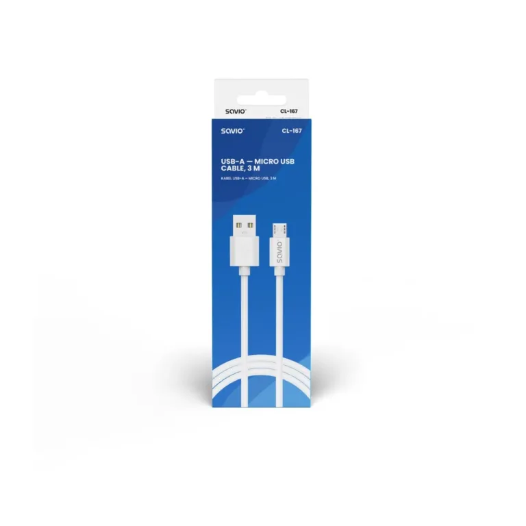 SAVIO CL-167 3 m valge USB 2.0 A–Micro USB kaabel (480 Mbit/s)