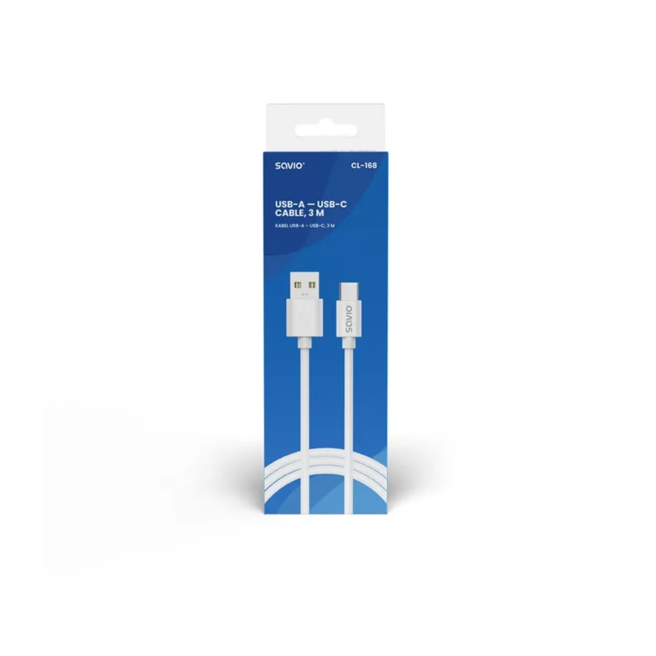 SAVIO CL-168 3 m valge USB 2.0 A–C kaabel, 480 Mbit/s andmeedastus – 2