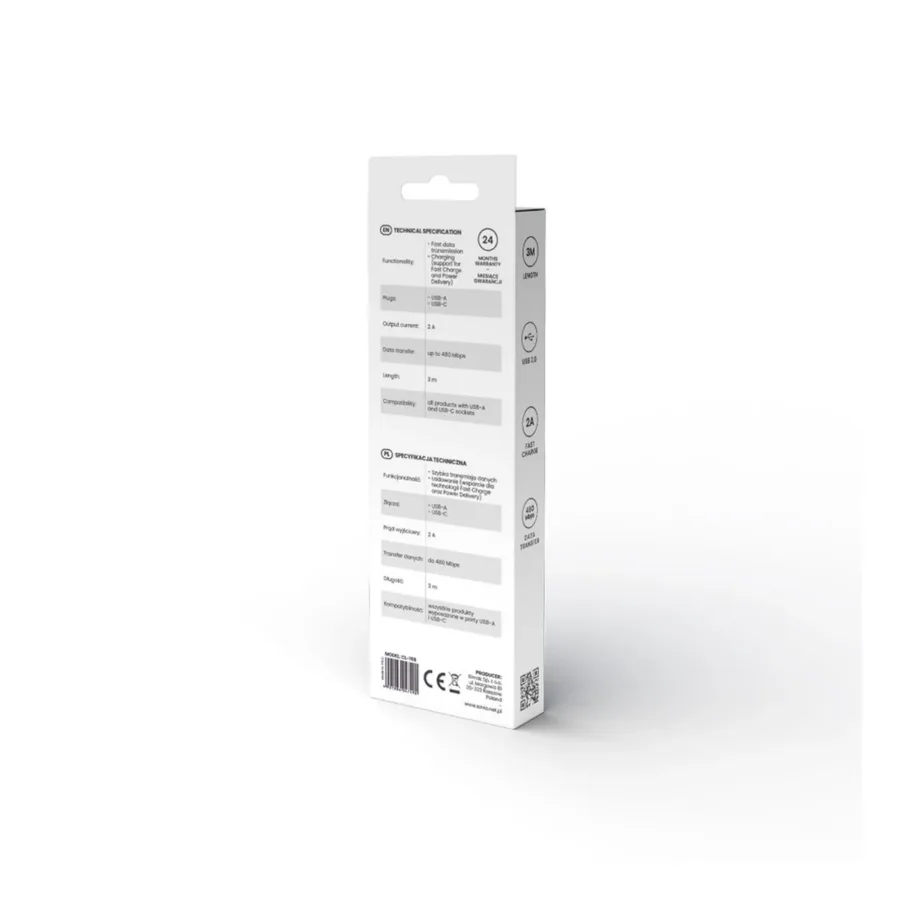 SAVIO CL-168 3 m valge USB 2.0 A–C kaabel, 480 Mbit/s andmeedastus – 4