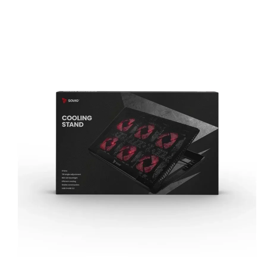 SAVIO COS-01 390x245x30 mm must sülearvuti jahutusalus 6 punase LED-ventilaatoriga, USB-toitega, kuni 17,3” sülearvutile – 4