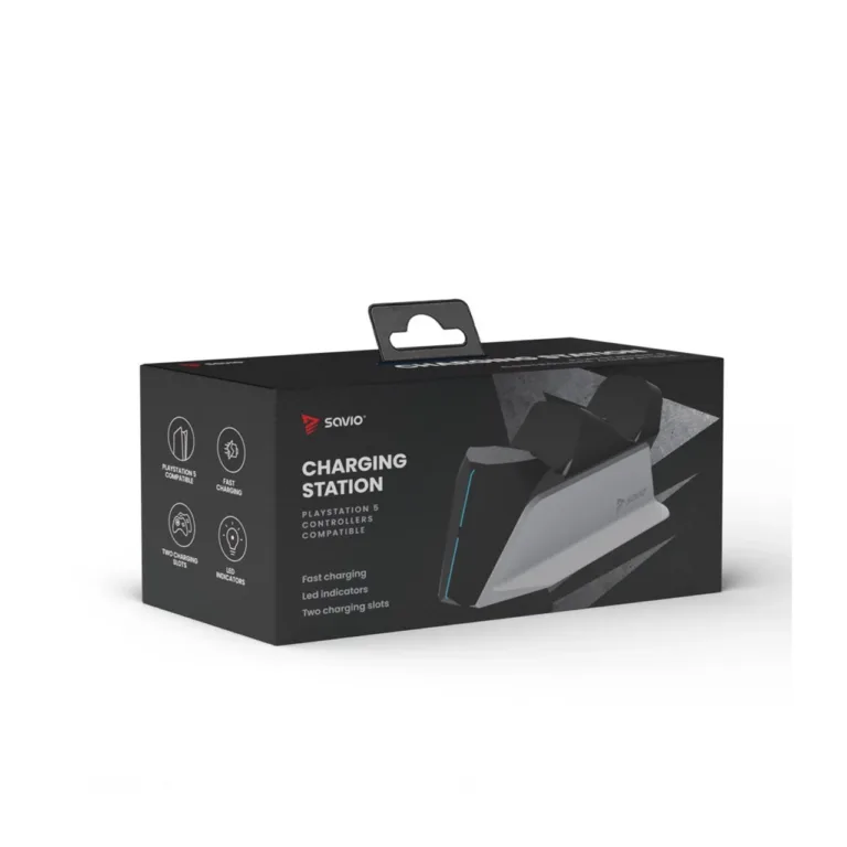 SAVIO GCS-01 PS5 DualSense juhtmega laadimisjaam, 2 pulti, USB-C, must/valge, LED-indikaatoriga