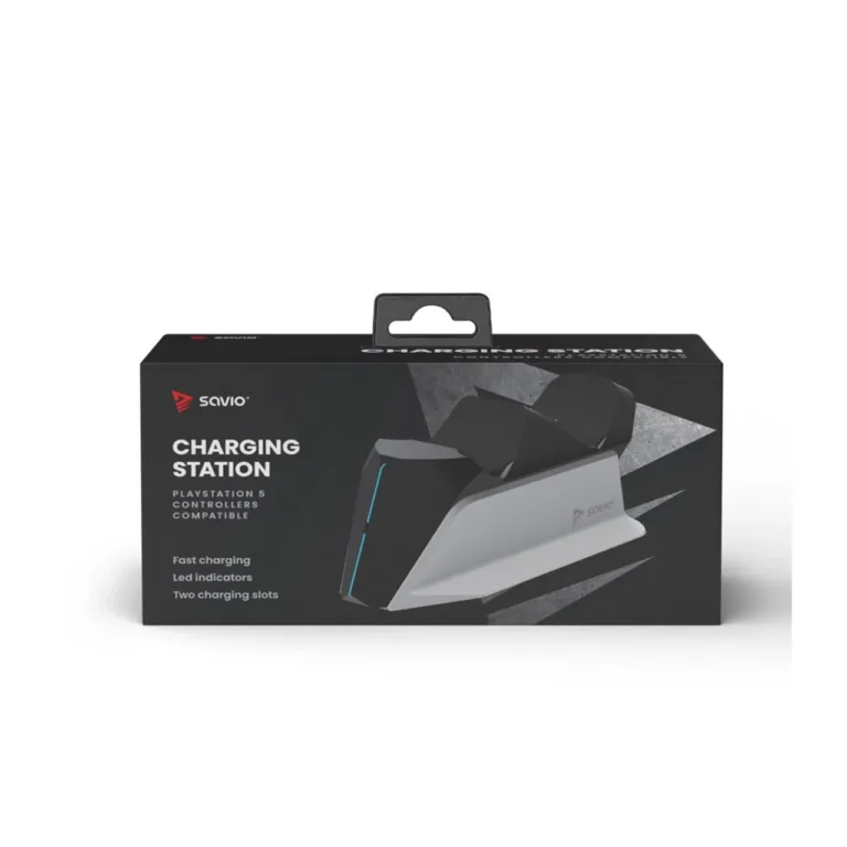 SAVIO GCS-01 PS5 DualSense juhtmega laadimisjaam, 2 pulti, USB-C, must/valge, LED-indikaatoriga