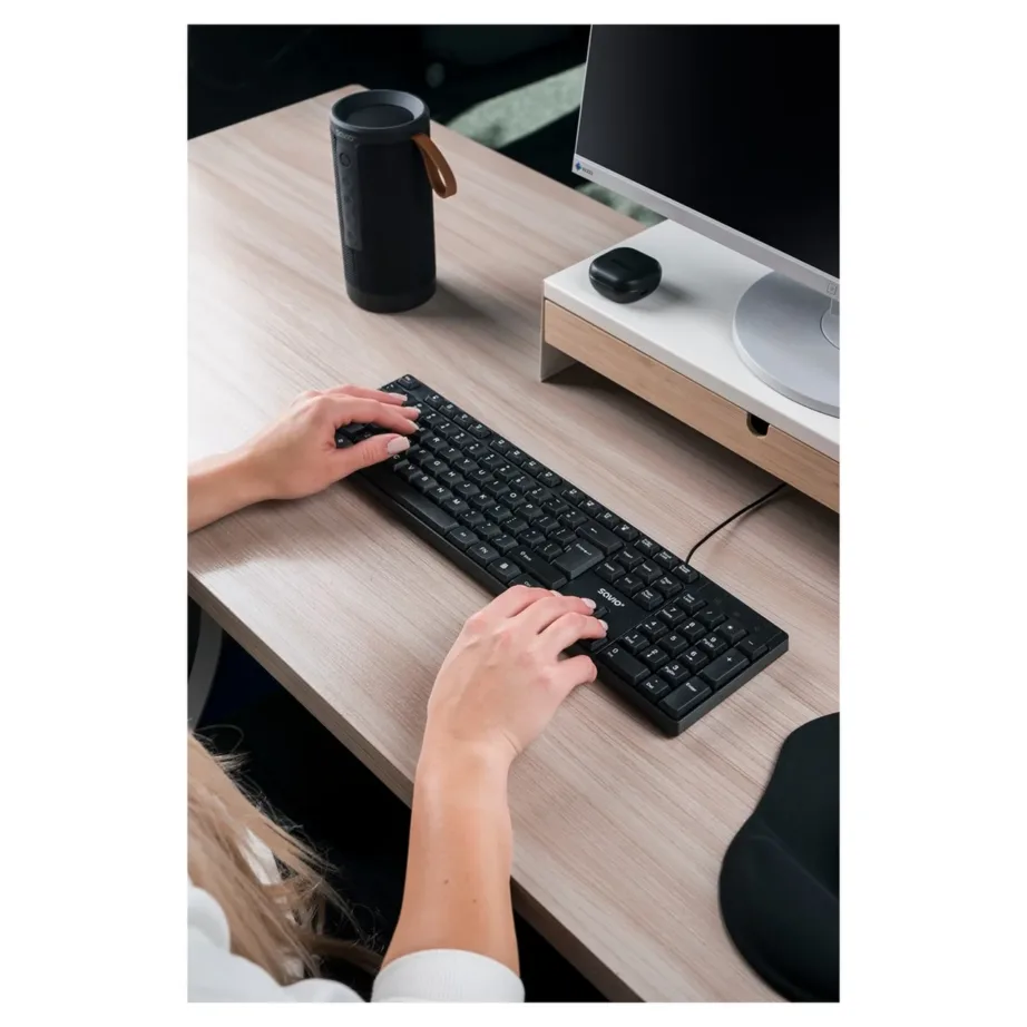 Savio KB-01 440x140x22 mm must USB täissuuruses QWERTY klaviatuur koju ja kontorisse, US-engl, 104 klahvi – 12