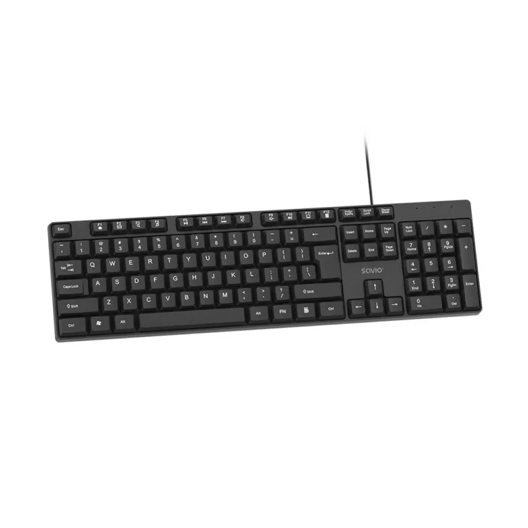 Savio KB-01 440x140x22 mm must USB täissuuruses QWERTY klaviatuur koju ja kontorisse, US-engl, 104 klahvi