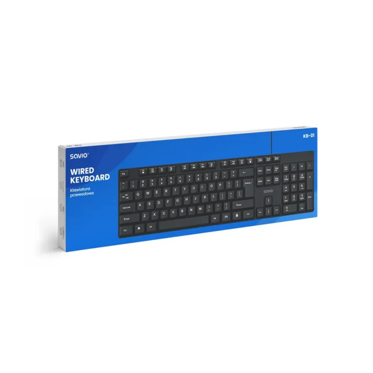 Savio KB-01 440x140x22 mm must USB täissuuruses QWERTY klaviatuur koju ja kontorisse, US-engl, 104 klahvi