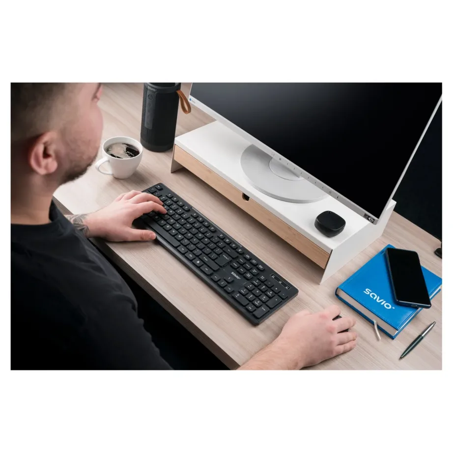 Savio KB-02 2,4 GHz juhtmevaba täissuuruses QWERTY klaviatuur 104 klahviga, must, USB, ABS, kodu/kontor – 11