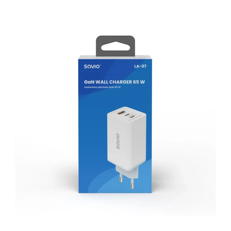 SAVIO LA-07 valge 65W GaN seinalaadija, USB-C ja USB, QC 4.0+, PD 3.0, nutitelefonidele