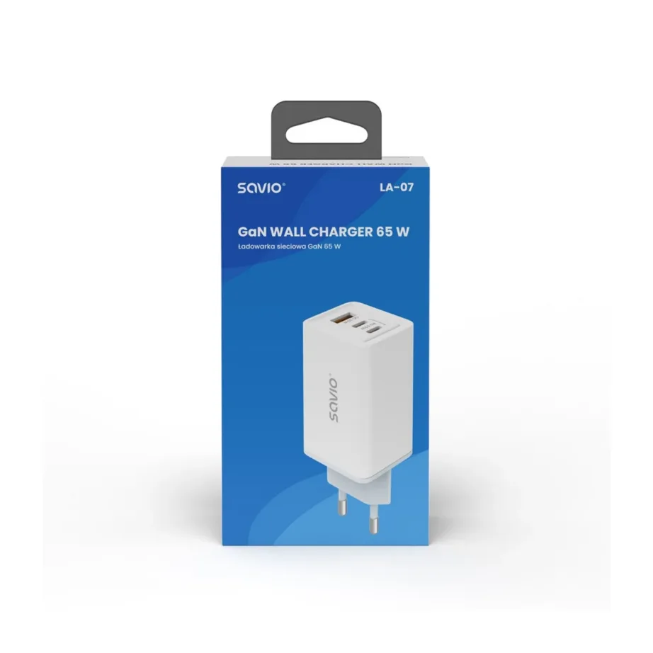 SAVIO LA-07 valge 65W GaN seinalaadija, USB-C ja USB, QC 4.0+, PD 3.0, nutitelefonidele – 4