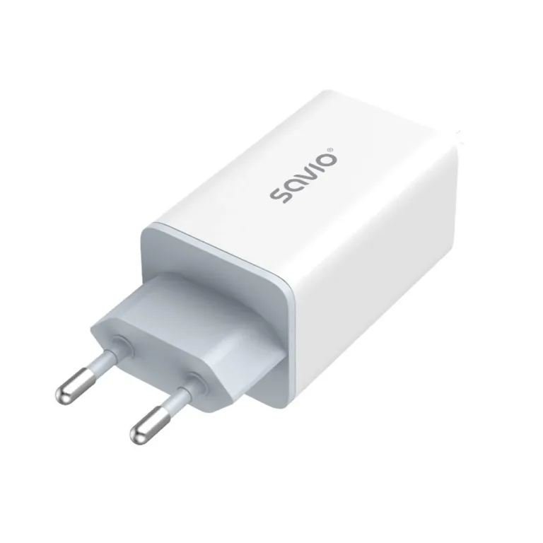 SAVIO LA-07 valge 65W GaN seinalaadija, USB-C ja USB, QC 4.0+, PD 3.0, nutitelefonidele