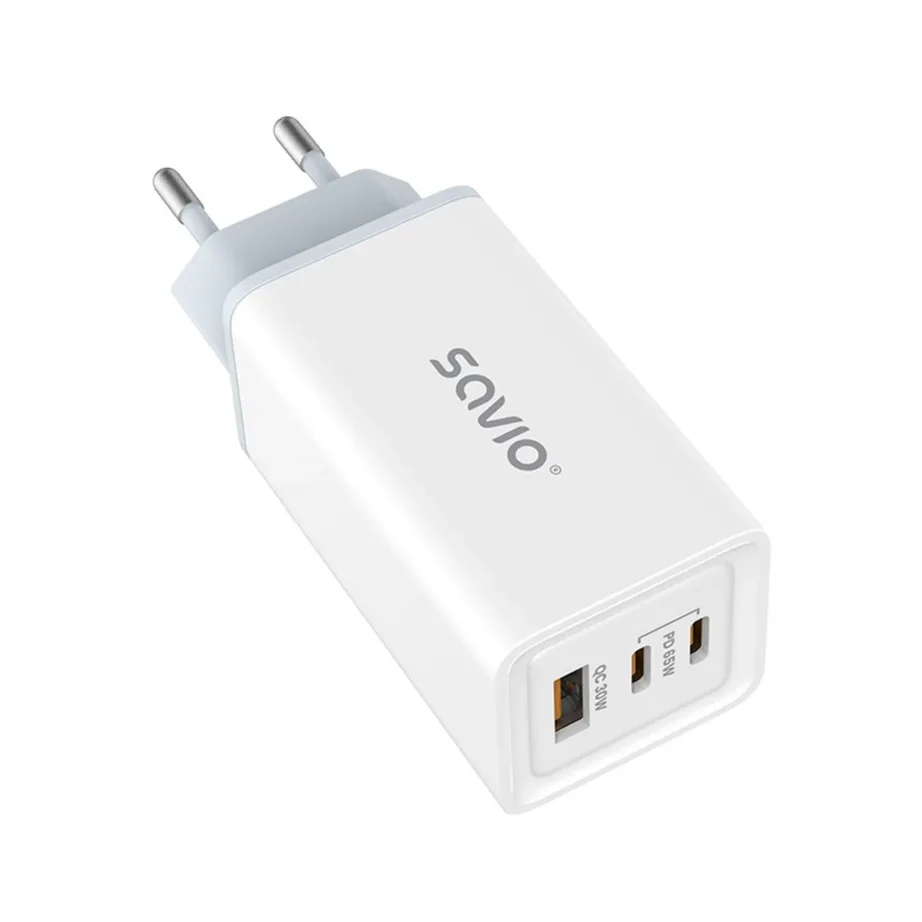 SAVIO LA-07 valge 65W GaN seinalaadija, USB-C ja USB, QC 4.0+, PD 3.0, nutitelefonidele – 7