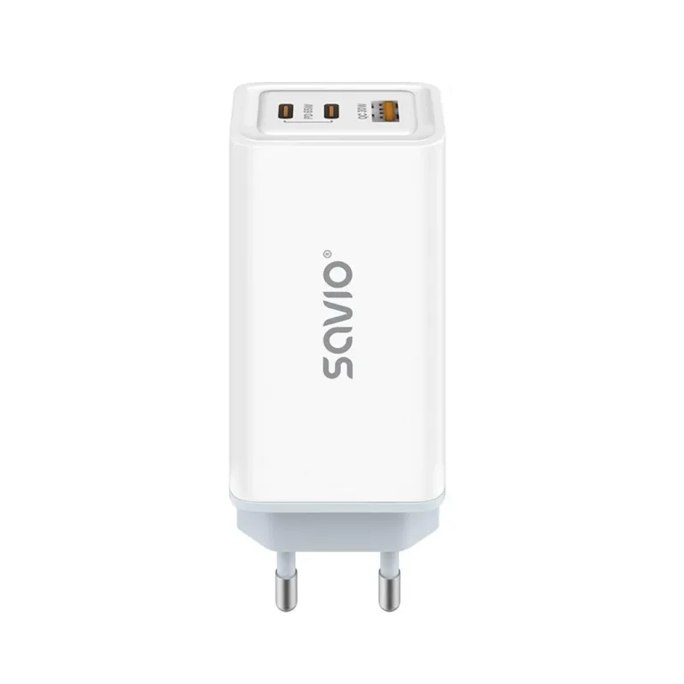 SAVIO LA-07 valge 65W GaN seinalaadija, USB-C ja USB, QC 4.0+, PD 3.0, nutitelefonidele