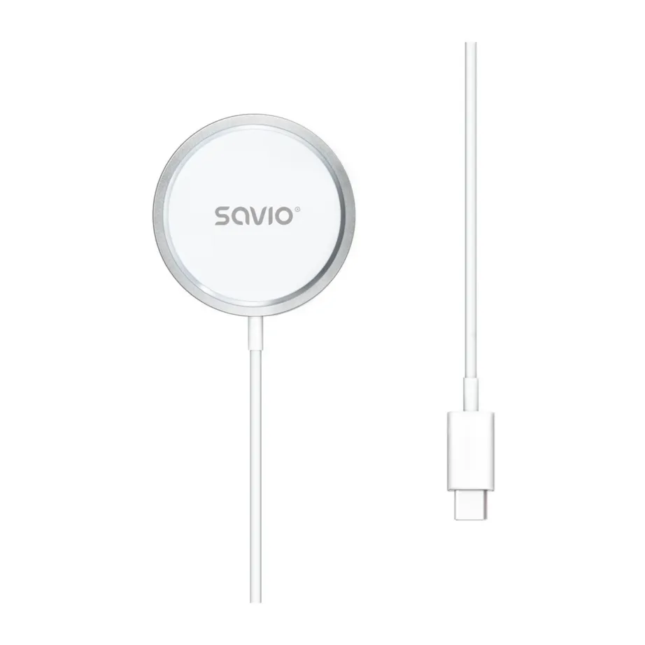 Savio LA-11 15W valge Qi 1.2 magnetiline juhtmevaba laadija (1 m) nutitelefonidele – 2