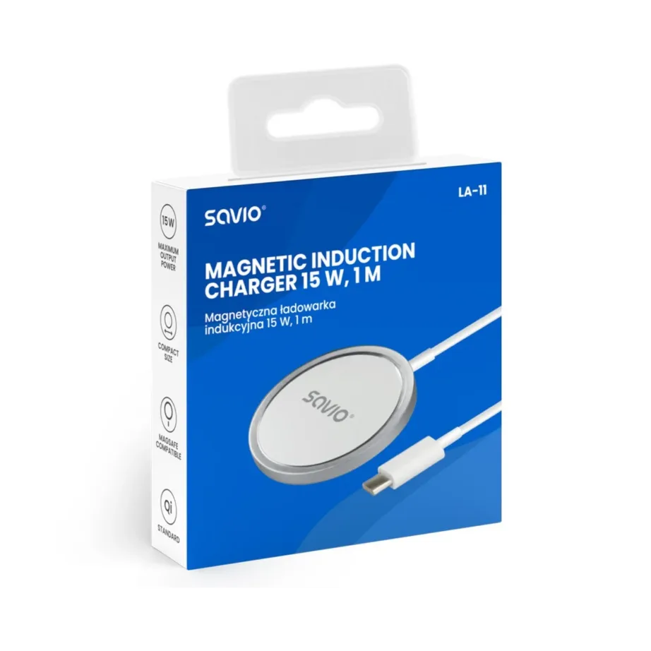 Savio LA-11 15W valge Qi 1.2 magnetiline juhtmevaba laadija (1 m) nutitelefonidele – 4