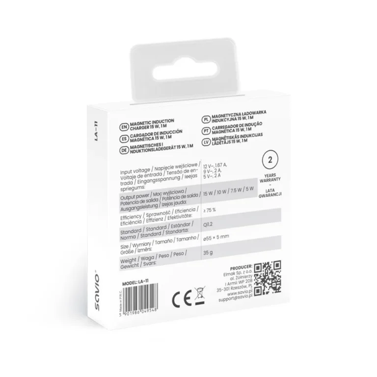 Savio LA-11 15W valge Qi 1.2 magnetiline juhtmevaba laadija (1 m) nutitelefonidele