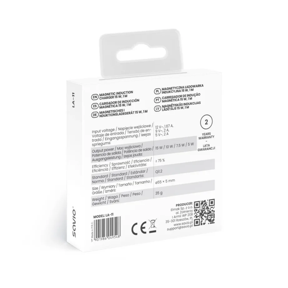 Savio LA-11 15W valge Qi 1.2 magnetiline juhtmevaba laadija (1 m) nutitelefonidele – 5
