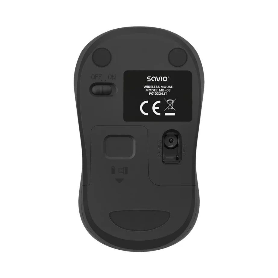Savio MB-03 1000 DPI juhtmevaba must hiir universaalseks kasutuseks, USB vastuvõtjaga, 99×60×39 mm, 51 g – 2
