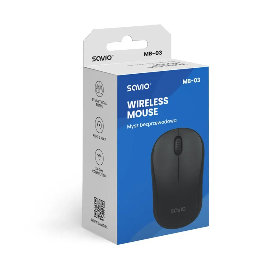 Savio MB-03 1000 DPI juhtmevaba must hiir universaalseks kasutuseks, USB vastuvõtjaga, 99×60×39 mm, 51 g – 4