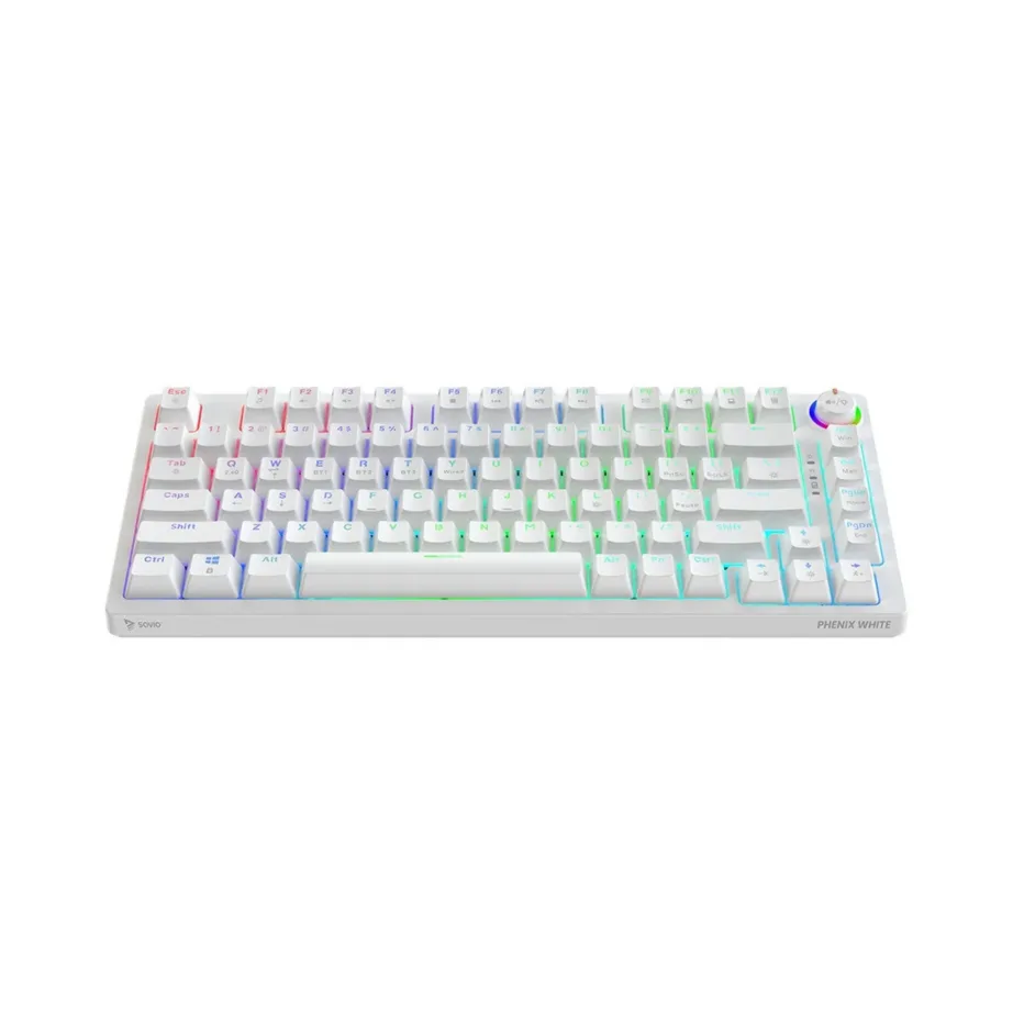 Savio Phenix White GAT Red 82-klahviline valge juhtmevaba mehaaniline RGB-klaviatuur, Gateron Red Pro lülitid, Bluetooth, QWERTY, 325x135x35 mm, mänguritele – 2