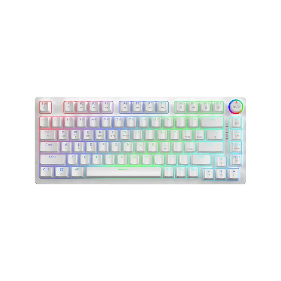 Savio Phenix White GAT Red 82-klahviline valge juhtmevaba mehaaniline RGB-klaviatuur, Gateron Red Pro lülitid, Bluetooth, QWERTY, 325x135x35 mm, mänguritele – 4