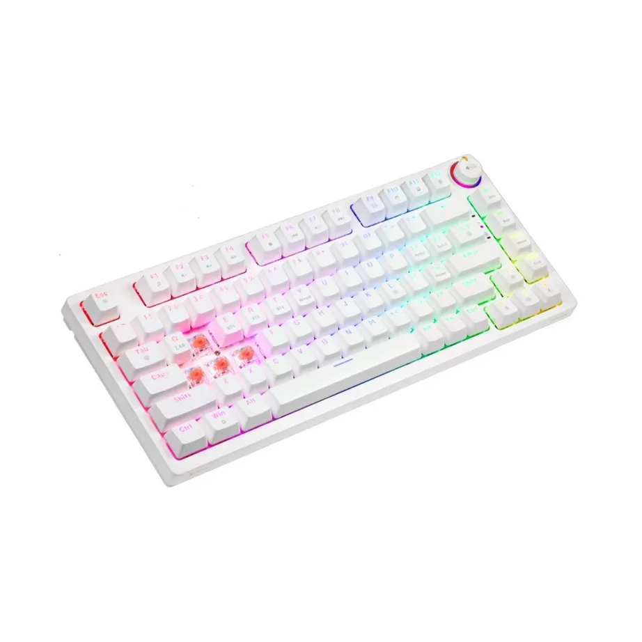 Savio Phenix White GAT Red 82-klahviline valge juhtmevaba mehaaniline RGB-klaviatuur, Gateron Red Pro lülitid, Bluetooth, QWERTY, 325x135x35 mm, mänguritele – 8