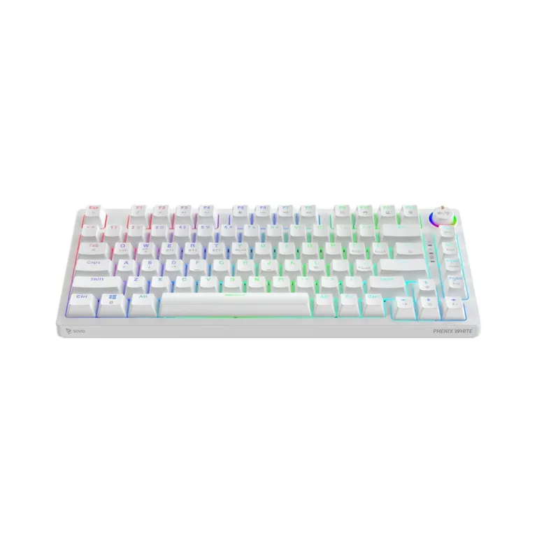 Savio Phenix White GAT Red 82-klahviline valge juhtmevaba mehaaniline RGB-klaviatuur, Gateron Red Pro lülitid, Bluetooth, QWERTY, 325x135x35 mm, mänguritele