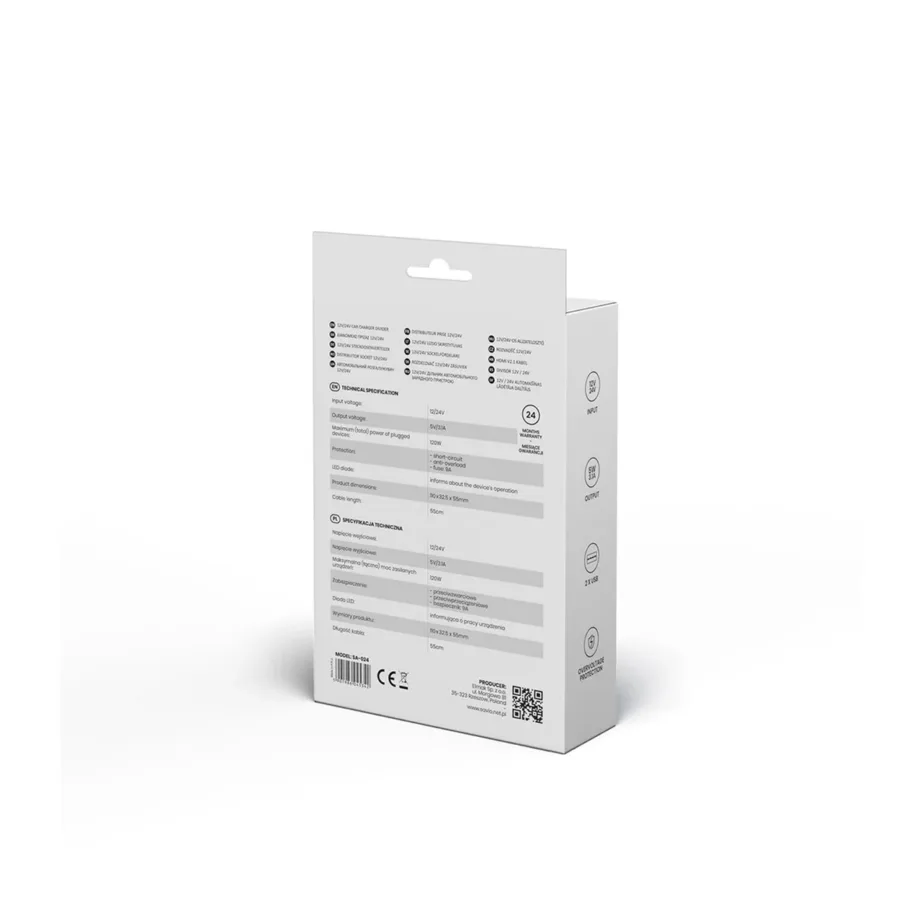 Savio SA-024 12/24V must auto sigaretisüütaja jagaja, 3 pesa ja 2 USB-porti – 2