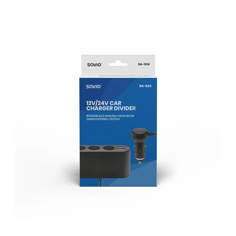 Savio SA-024 12/24V must auto sigaretisüütaja jagaja, 3 pesa ja 2 USB-porti
