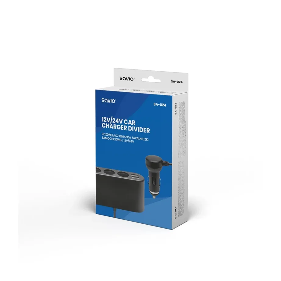 Savio SA-024 12/24V must auto sigaretisüütaja jagaja, 3 pesa ja 2 USB-porti – 4