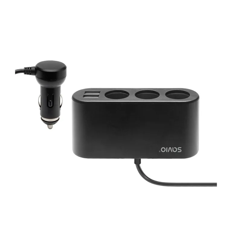 Savio SA-024 12/24V must auto sigaretisüütaja jagaja, 3 pesa ja 2 USB-porti