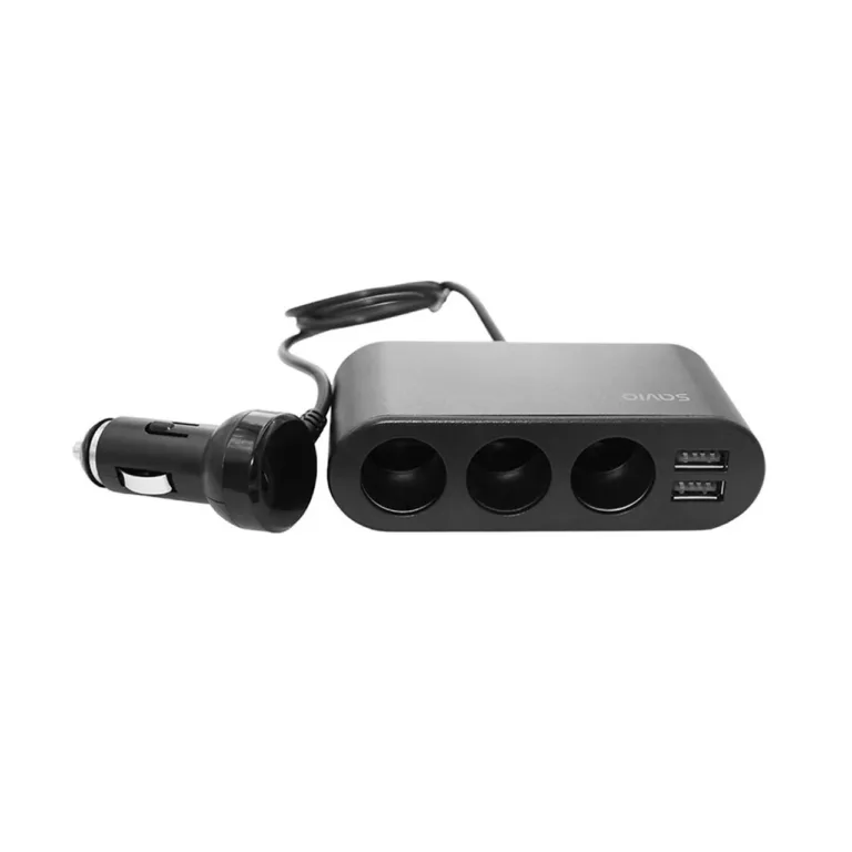 Savio SA-024 12/24V must auto sigaretisüütaja jagaja, 3 pesa ja 2 USB-porti