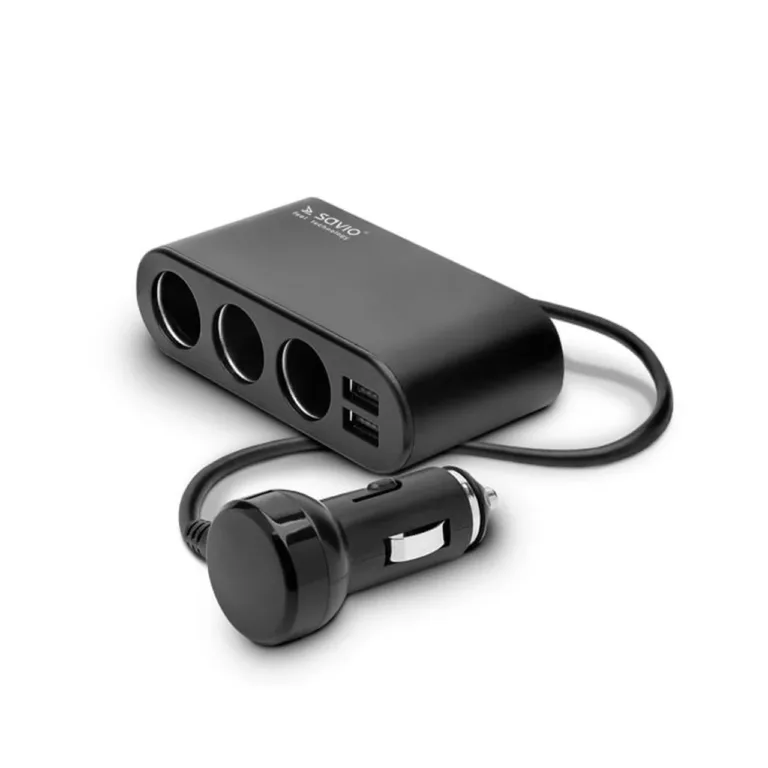 Savio SA-024 12/24V must auto sigaretisüütaja jagaja, 3 pesa ja 2 USB-porti