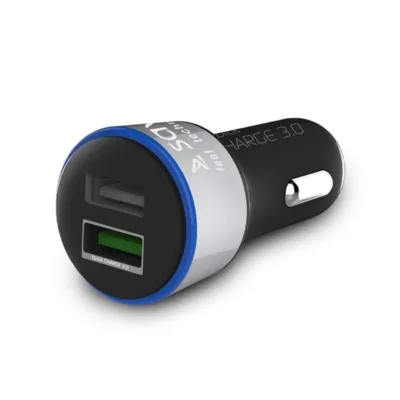 Savio SA-06/B must auto USB laadija 3.0A, 2xUSB, Quick Charge 3.0, LED-indikaator, 12–24V sigaretisüütajasse, sobib iPhone, Samsung, LG, Xiaomi