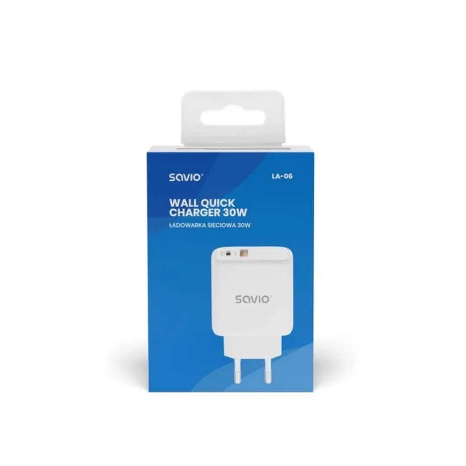 Savio SAVLA-06 30W USB-C ja USB-A valge kiirlaadija nutitelefonidele, Power Delivery 3.0 – 2