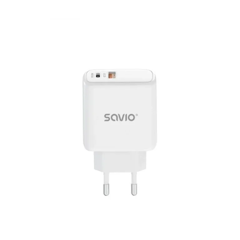 Savio SAVLA-06 30W USB-C ja USB-A valge kiirlaadija nutitelefonidele, Power Delivery 3.0