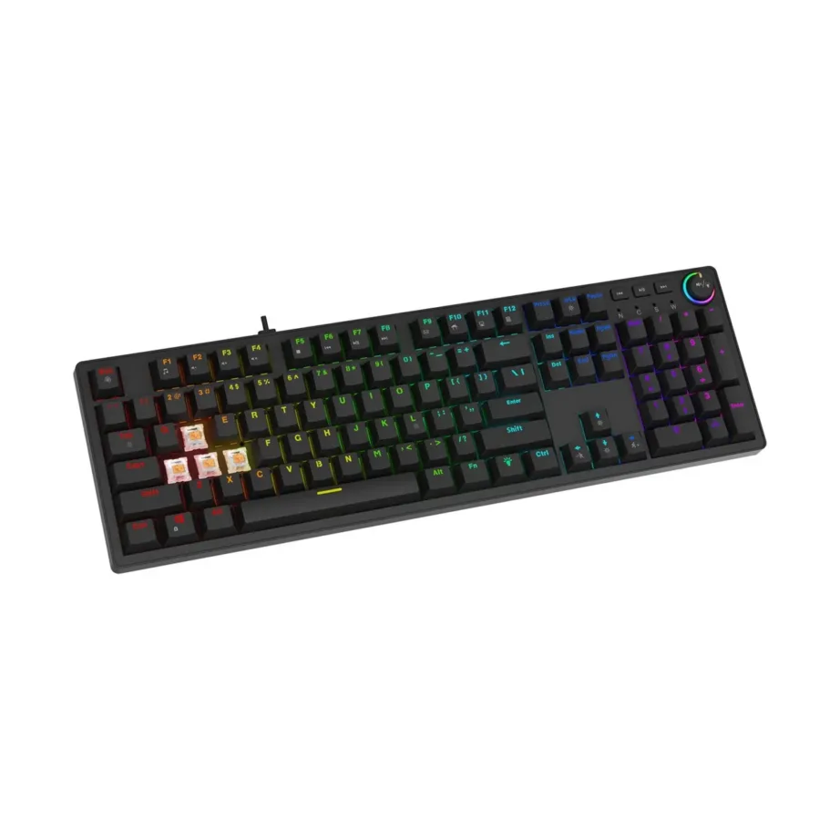 Savio STYX Blue 442x135x34 mm täismõõdus mänguriklaviatuur, Outemu Blue Hot Swap lülitid, RGB-taustvalgus, USB-C, 104 klahvi – 2