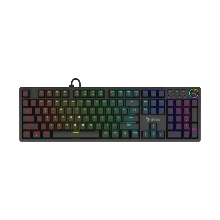 SAVIO STYX BROWN 104 klahviga täissuuruses mehaaniline mänguklaviatuur, Outemu Brown lülitid, RGB taustvalgus, Hot Swap, USB-C, must