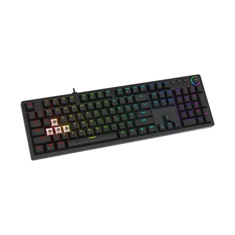 SAVIO STYX BROWN 104 klahviga täissuuruses mehaaniline mänguklaviatuur, Outemu Brown lülitid, RGB taustvalgus, Hot Swap, USB-C, must